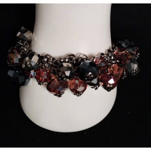 Vintage Beaded Stretch Bracelet Brown and Purple